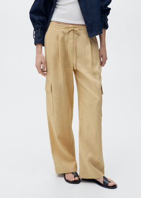NEW MANGO Linen cargo pants MUSTARD SIZE 2/100%AUTHENTIC