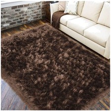 Luxurious 3x5 Feet Soft Faux Fur Area Rug - Cozy Brown Sheepskin Luxury