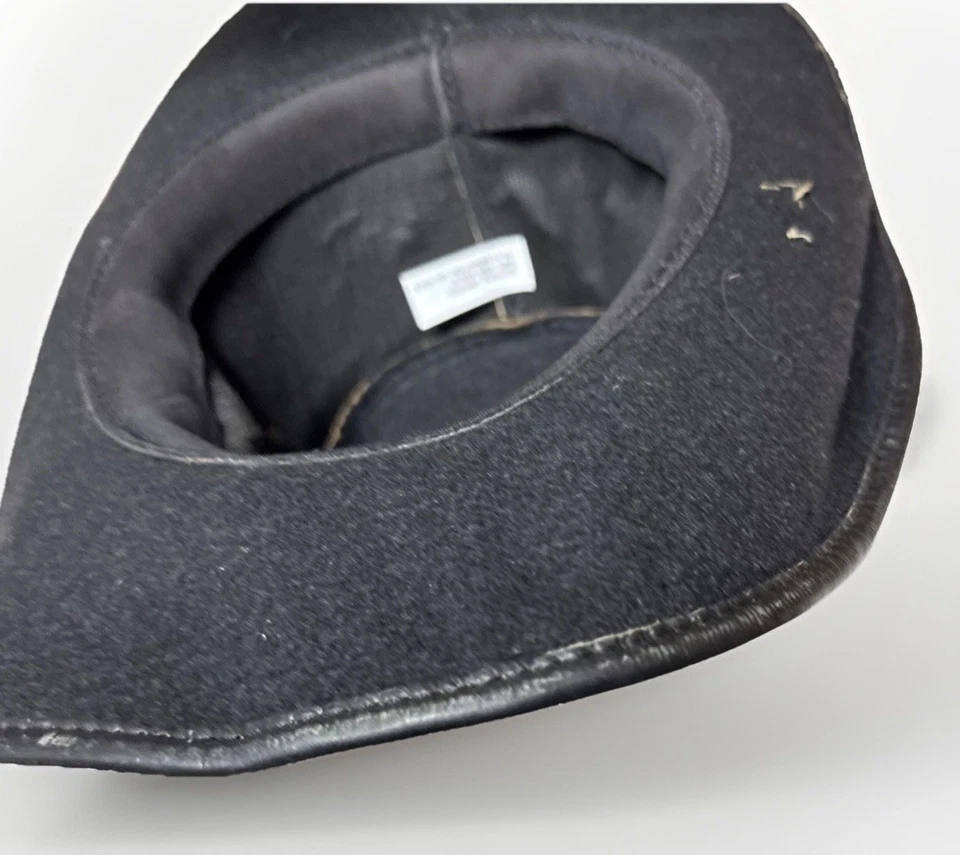 VTG Faux Leather Black Cowboy Hat Size Medium  (7 1/4) George Hengel Minnesota - Image 2 of 4