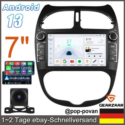 CarPlay 7'' Autoradio Für PEUGEOT 206 206CC 206SW 2000-2008 Android13 GPS NAVI BT