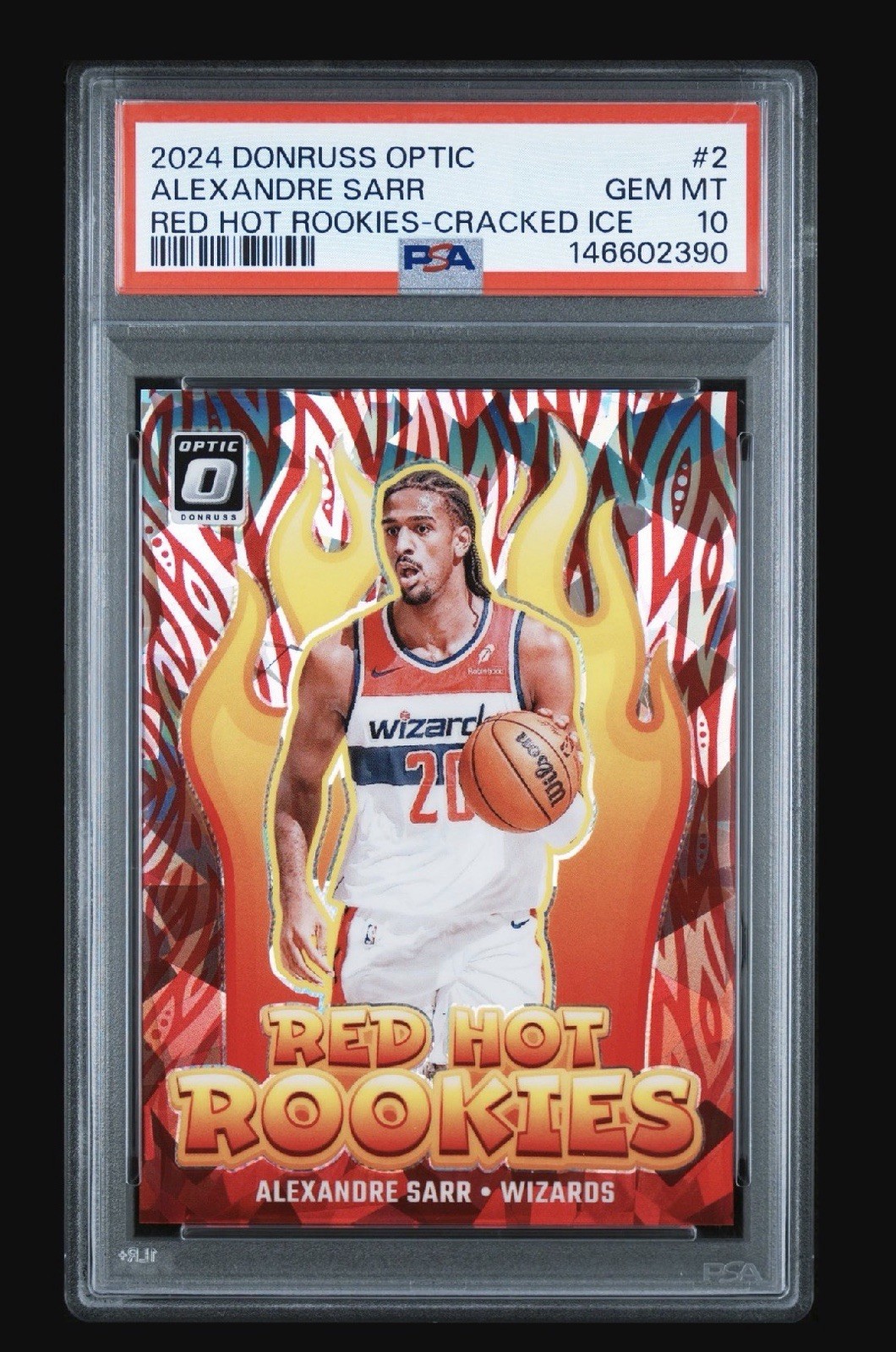 2024-25 Donruss Optic Alexandre Sarr Red Hot Rookies Cracked Ice #/25 PSA 10
