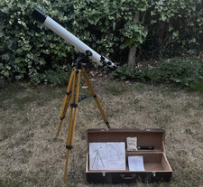 Vintage 60mm 700mm Refractor Telescope Wooden Tripod Case Japan Accessories