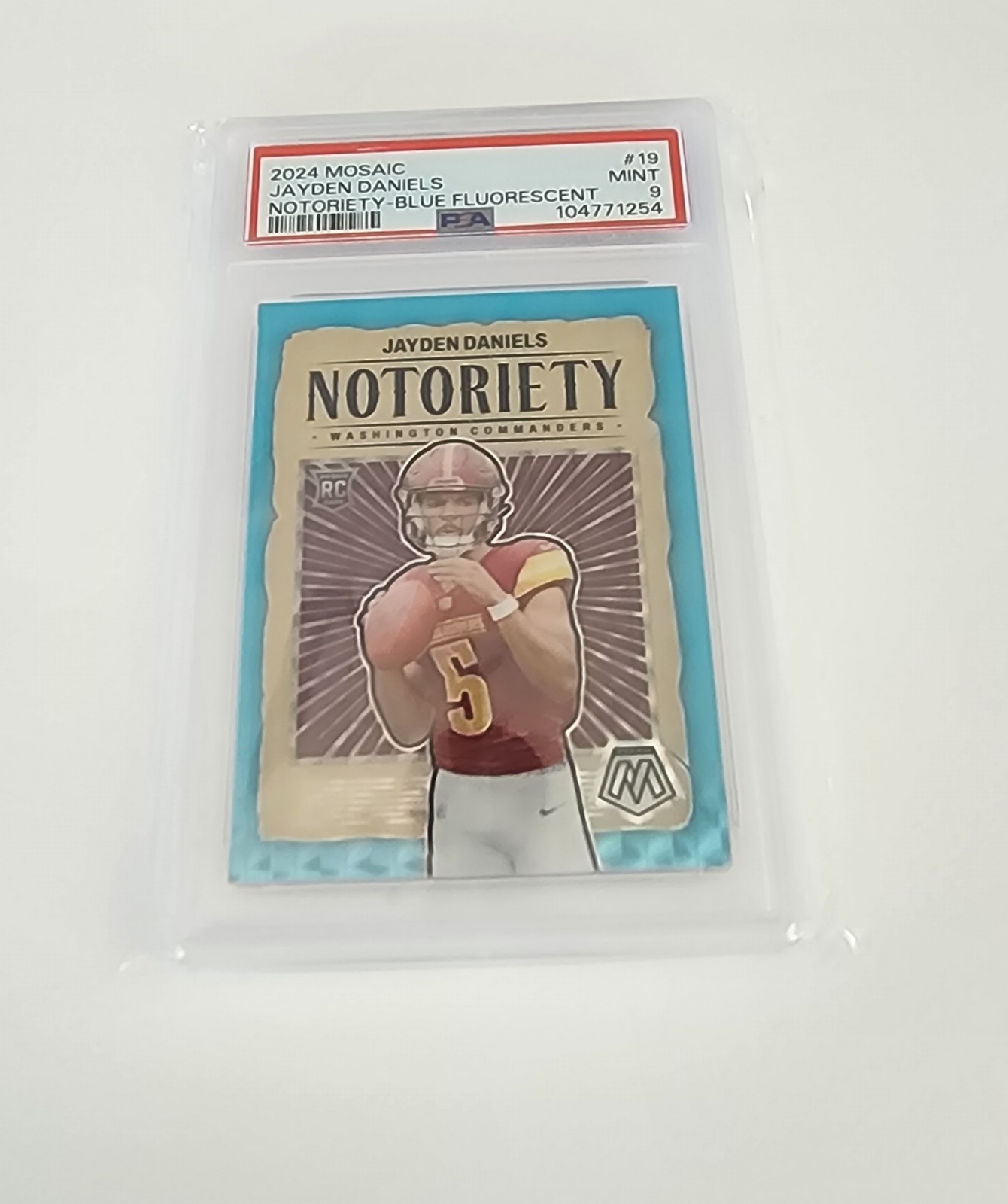 2024 Mosaic Jayden Daniels Rookie Notoriety-Blue Fluorescent #/15