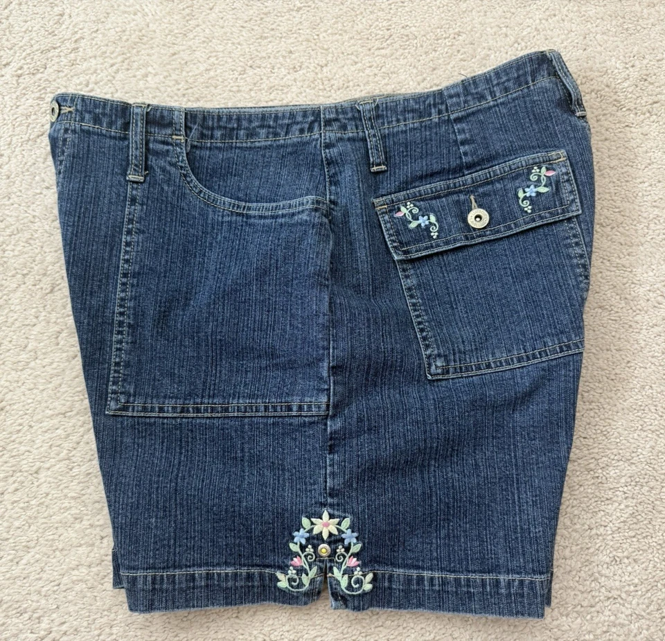 Pantalones Cortos Elastizados Para Mujer Vintage Años 90 L.A. Azul Bordado Floral Talla 16W Foto 4 de 4
