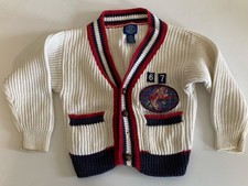 VINTAGE GAP Cardigan XXS Youth Ivory Blue Red Trim Sweater Blupoint Fields