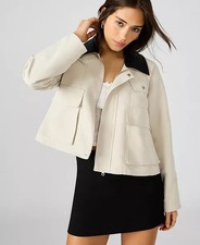 Steve Madden Womens Jacket Size M Oatmeal Justina Button Front Cozy Casual Soft