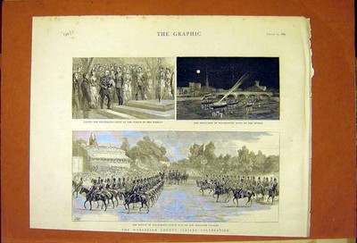 Alter antiker Druck Worcester Jubiläumsfeier Pitchcroft Yeomanry 1887 19.