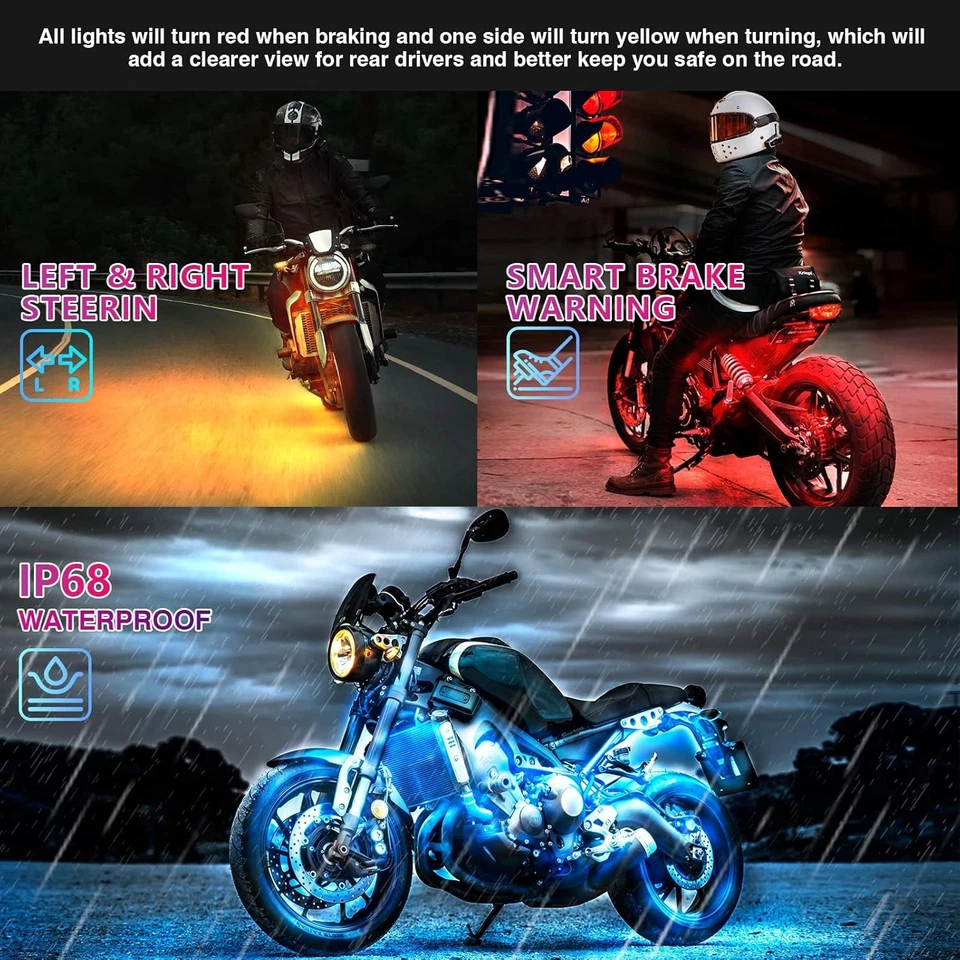 8PCS Segmented Motorcycle LED Lights Kit with Brake 8PCS(New), RGB Multicolor  - Image 4 of 4