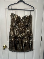 Women’s 2X Black & Gold Sequin Strapless Mini Dress Party Club Cocktail Glam