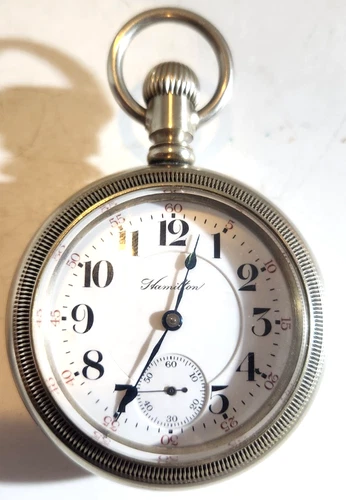 Antique HAMILTON 936 17 Jewels Railroad Salesman Case Pocket Watch *WORKS* (1)