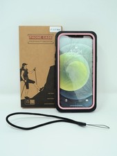 Waterproof Cell Case iPhone 12 PRO Max - Clear w/Black and Pink Edges 360 NEW