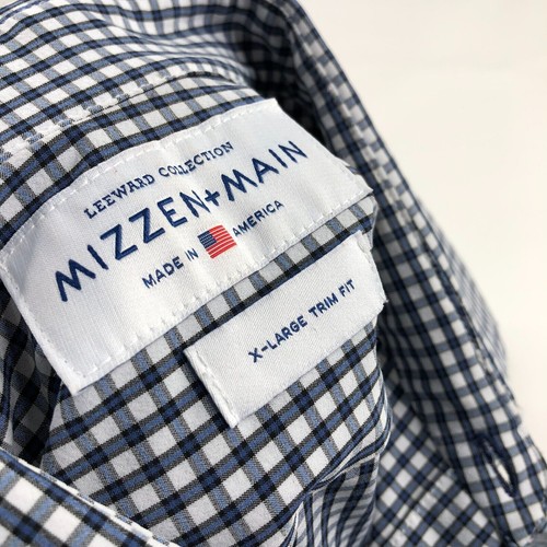 Mizzen + Main Mens Shirt XL Trim Fit Blue White Check Long Sleeve Button EUC - Picture 7 of 8