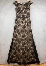 Tadashi Shoji Dress Womens 6 Black Lace Floral Maxi Belted Evening Gown