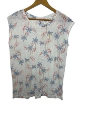 C&C California Womens Linen Tunic Top Back Button Palm Print Size Small NEW