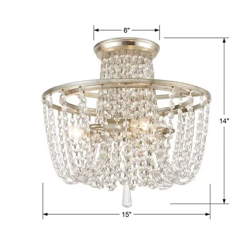 Arcadia 3-Light 15" Ceiling Light in Antique Silver with Clear Hand Cut Crystals - Picture 4 of 4