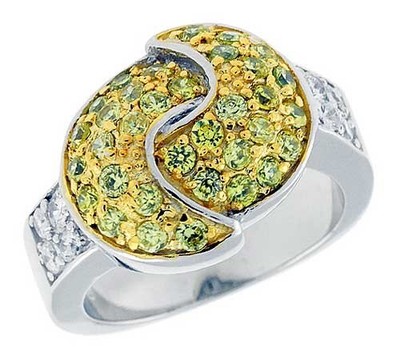 925 Sterlingsilber Citrin CZ Doppel Halbmond Mond Ring 9/16 Zoll (14 mm) breit