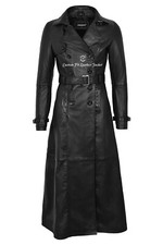 Ladies Full Length Classic Trench Coat Black | Waist Belt Classic Leather 1123