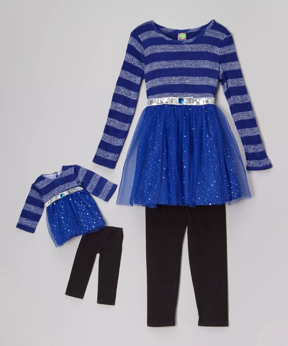 Dollie Me Girl 4-14 and Doll Matching Sparkly Dress Legging Outfit American  Girl