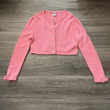Janie and Jack Pink Cardigan Sweater size 6 Gold Buttons Bow Cuffs