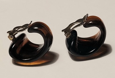 Boucles D'oreilles Vintage à Clips - Résine Marron Courbée - Style Rétro Femme - #AR# D4