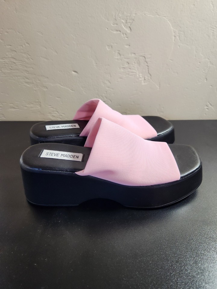 Steve Madden Slinky Pink Slip On Open Squared Toe Sandals Platform eBay