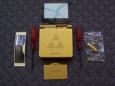 Game Boy Advance SP Replacement Housing Shell Gold Zelda Triforce, Glass Lens