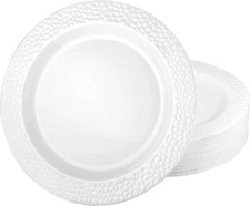 Lillian Tablesettings Pearl Pebbled White Plastic Plate Clear 10.25" 10 Count