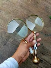 Antique Brass Mother of Pearl Magnifying Glass Map Reading Magnifier Glass