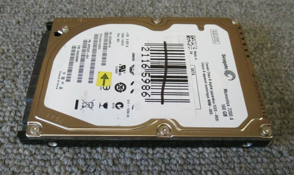 Seagate ST9160412ASG 9PSG4C-031 Momentus 160GB 7200RPM SATA 3Gbps 16MB 2.5" HDD - Image 2 of 4
