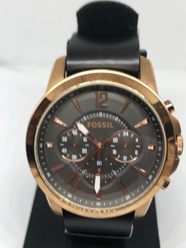 Black Leather Analog Brown Dial Watch 