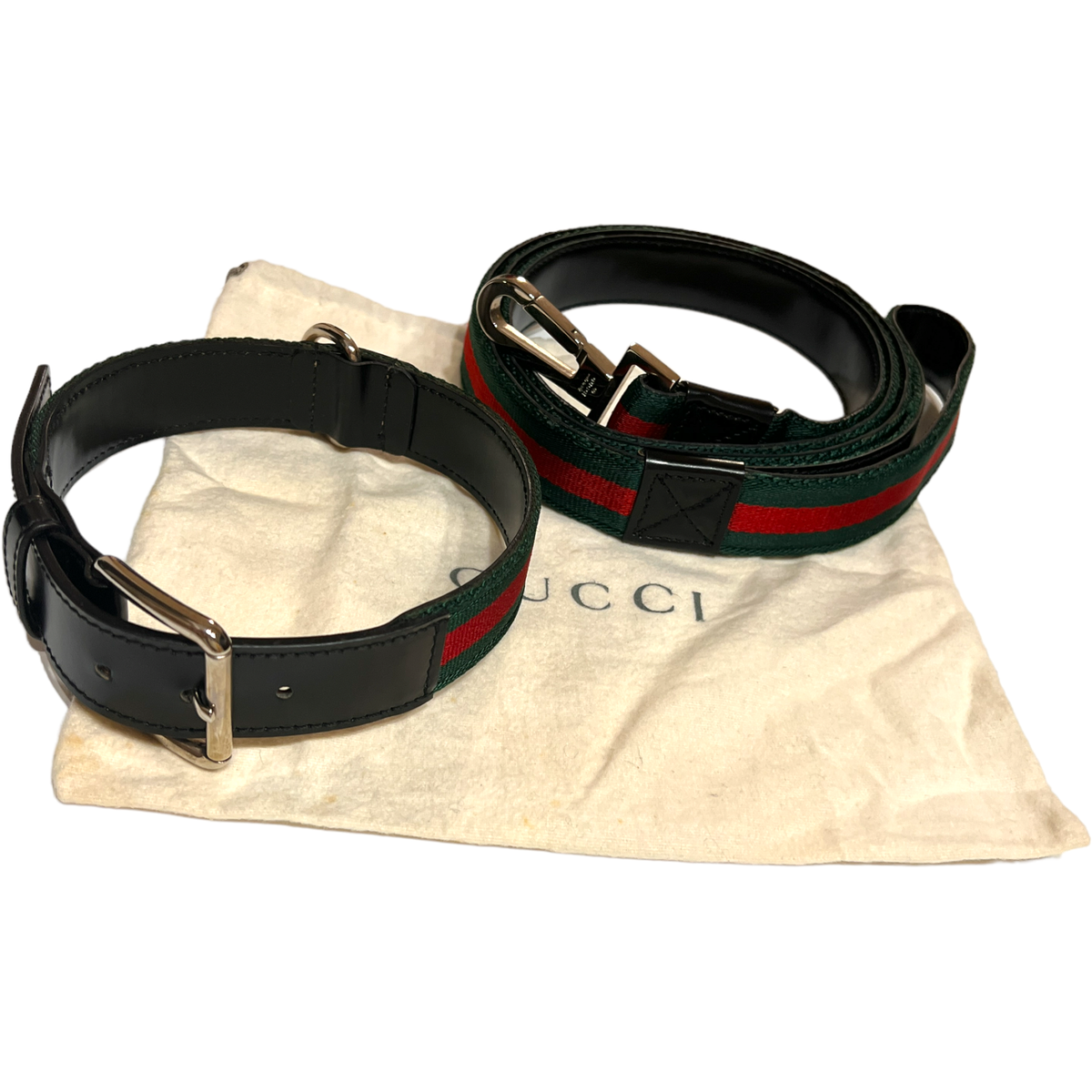 GUCCI Sherry Line Dog Collar 36-40cm & Leash 165cm W/Box Medium Dog Unused