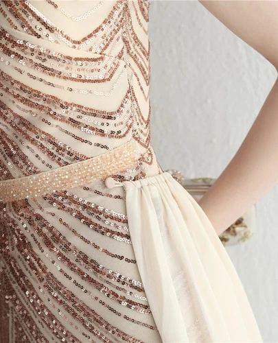 Elegant Gold Sequins Dress Evening Party Women Long Formal Evening Prom Dresses - Picture 20 of 30