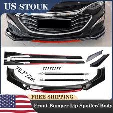 Glossy Black Look Red Front Lip Chin Bumper Side Skirt For Chevrolet Impala