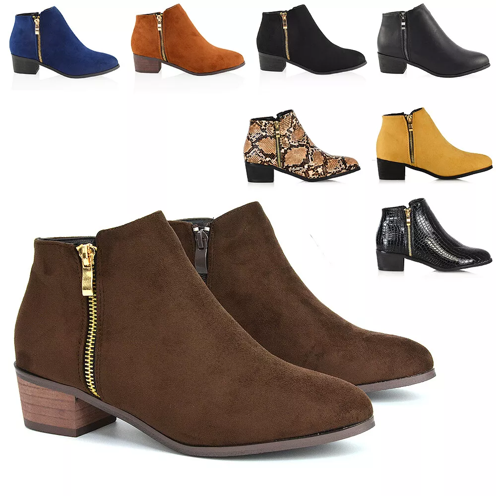 Womens leather booties low heel 2025
