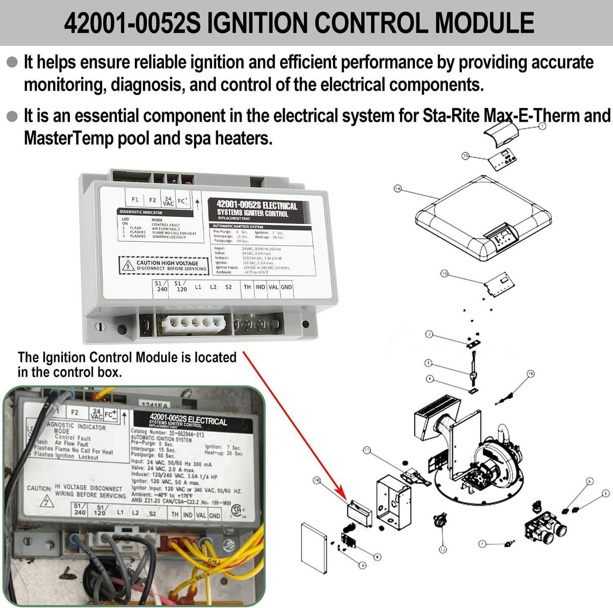 Outdoor Pool Heater Pentair 461105 E-cowlboy 42001-0052S Igniter