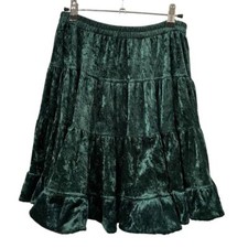 Vtg Circle T Marilyn Lenox Women's Circle Skirt Crushed Velvet Green Ruffle M