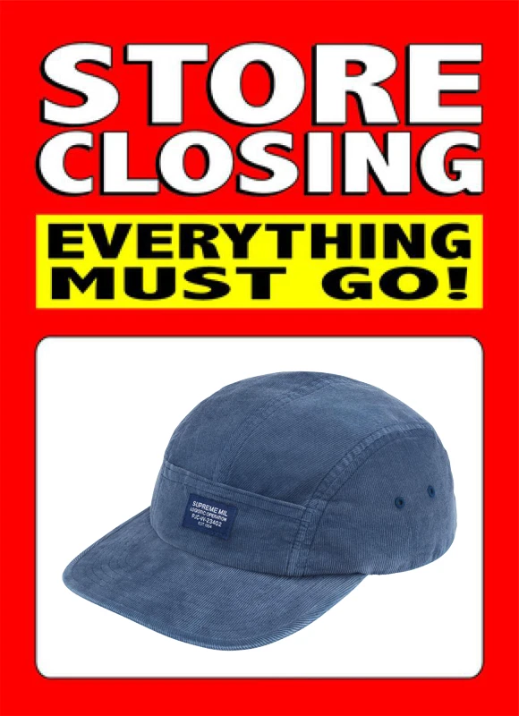 Casquette de camp Supreme velours côtelé poche coton bleu FERMETURE MAGASIN !!