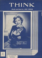 Think 1953 Vintage Sheet Music Dinah Shore Jack Owens Joy Music Inc.