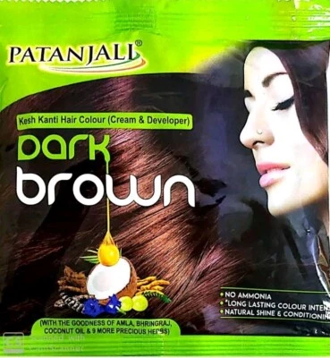 4 X 40g PATANJALI KESH KANTI DARK BROWN HAIR COLOR ( CREAM 20g DEVELOPER 20g )