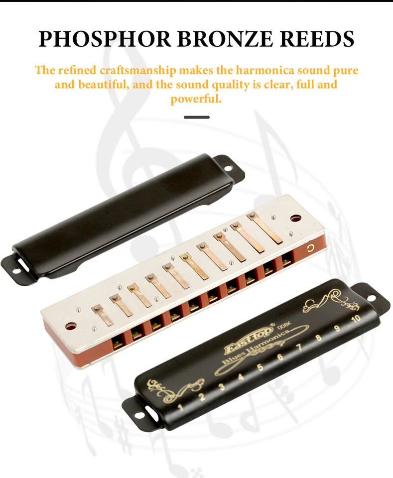 EASTTOP T008K Llave de C Armónica Azul Diatónico Arpa Armónica 10 Agujeros 20 Tonos Foto 4 de 4