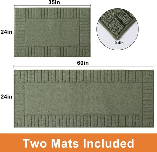 Green Polypropylene Kitchen Rugs - Non-Slip, Absorbent & Modern Geometric Style - Picture 4 of 9