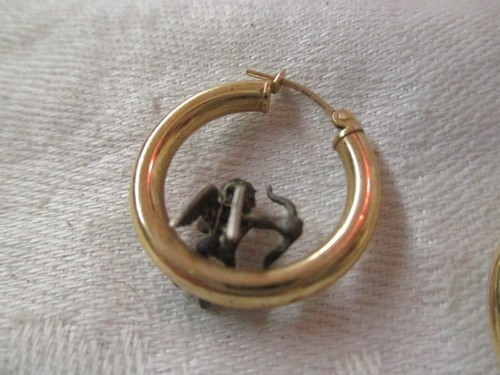 Vintage Peter Brams Design 10K Gold & Sterling Creolen Cherubs mit Schleifen - Bild 4 von 4