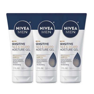 NIVEA MEN Sensitive Face and Beard Moisture Gel, 1.7 Fl Oz Tube, Pack of 3
