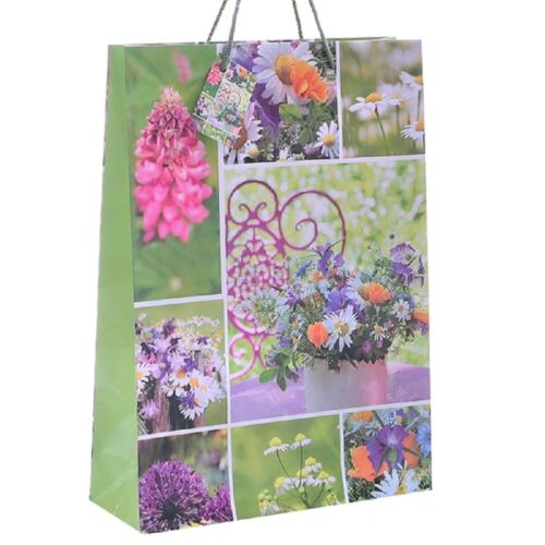 10 pièces sac cadeau « collage floral », sacs en papier sacs de transport grand 34 cm - Photo 1/1