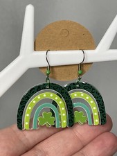 New Cute St Patricks Day Rainbows Dangle Acrylic Earrings Shamrock Clover Green