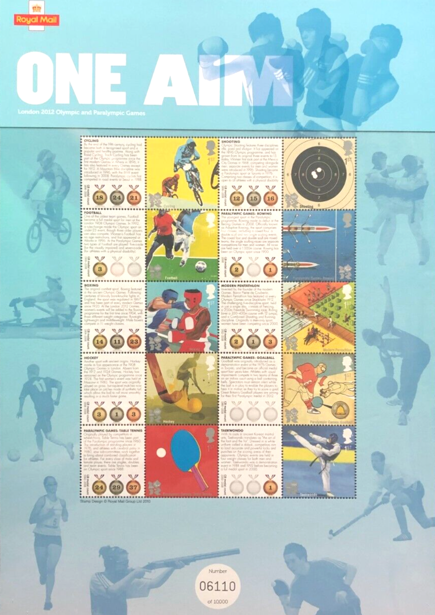 GB 2010 LONDON 2012 OLYMPIC & PARALYMPIC GAMES STAMP COMMEMORATIVE ...