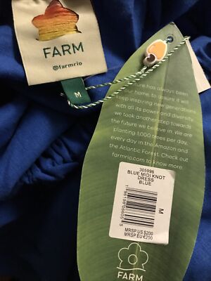 Farm Rio Cutout Waist Blue Linen Blend MIDI Dress Size Medium NEW