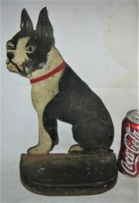 ANTIQUE US HUBLEY LG BOSTON TERRIER DOG DOOR DOORSTOP CAST IRON STATUE SCULPTURE