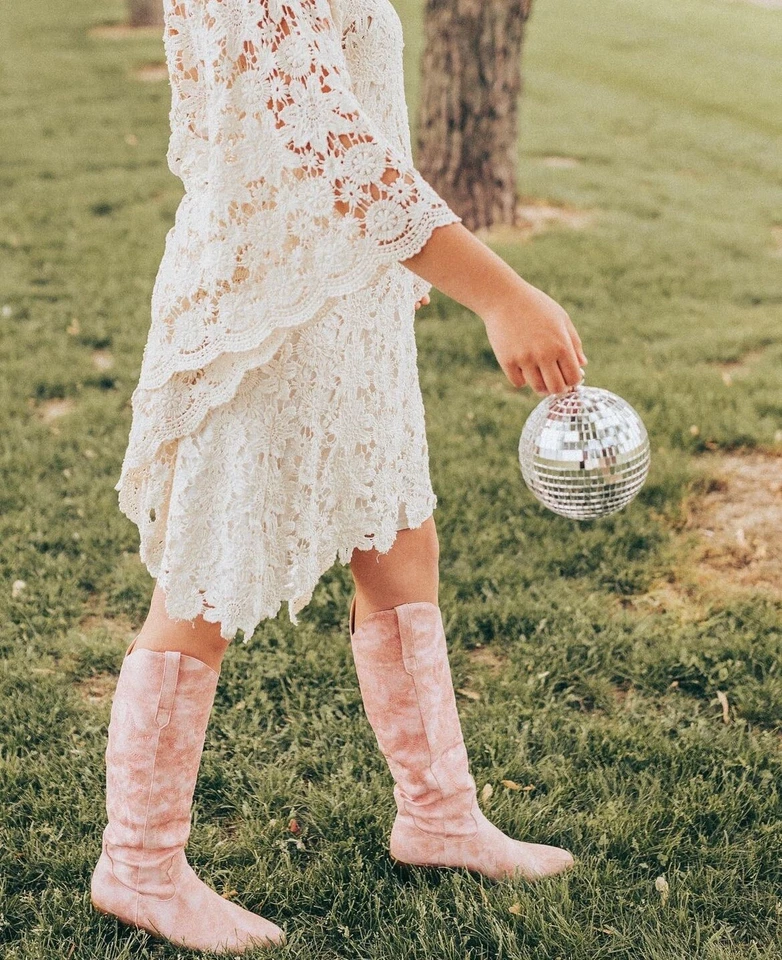 Boho Crochet Lace Bell Sleeve Dress Hippy Wedding Elopement Beach Wedding Dress - Image 3 of 4