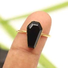 Black Onyx Faceted Ring,925 Sterling Silver,Gold Plated Ring,Gift For Women's